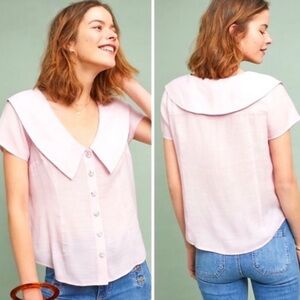 Anthropologie Maeve Pink Collared Top